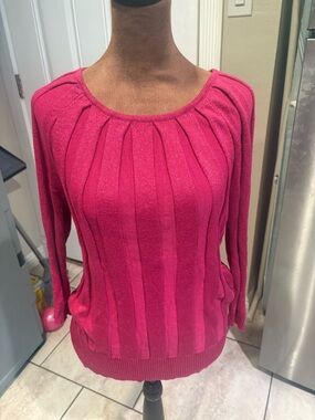 Joseph Fuchsia Ribbed Scoop-Neck Sweater